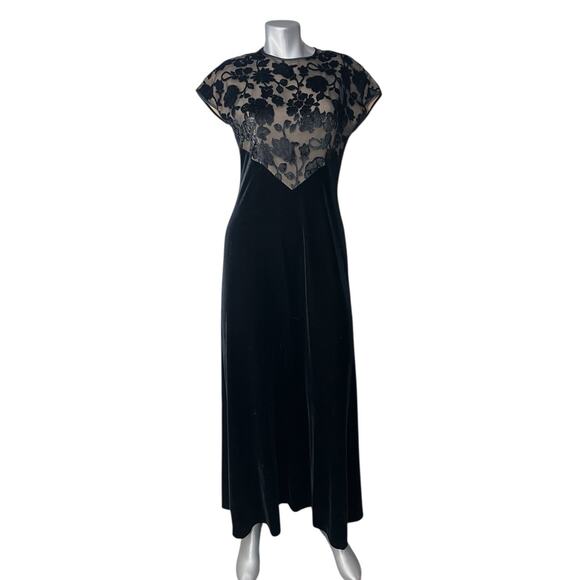 Jeffrey & Dara Black Dress Velvet Lace Cocktail 8 Gown Evening Party Glam Formal - Picture 1 of 8